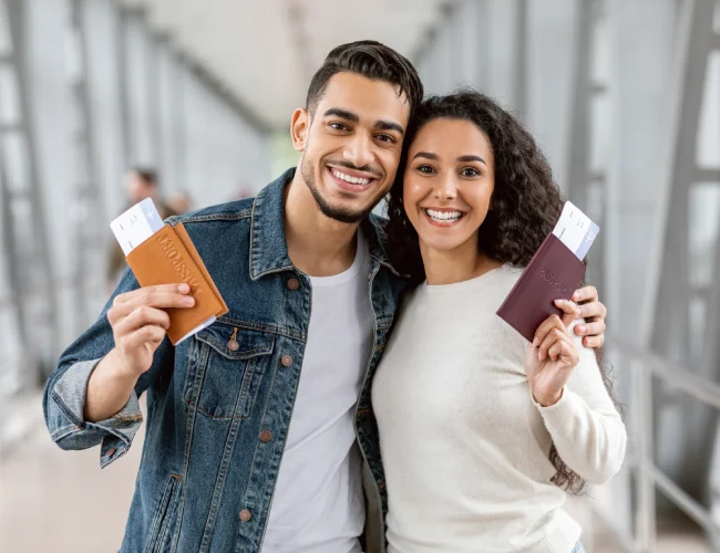 Woman at airport with luggage